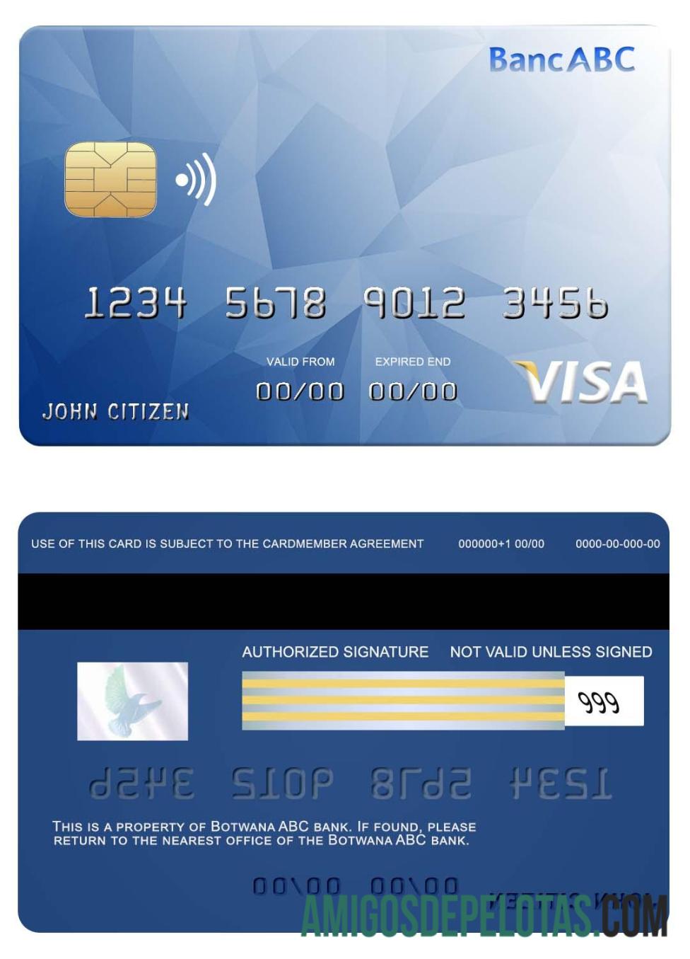 Cartão Visa do Banco ABC do Botsuana amostra